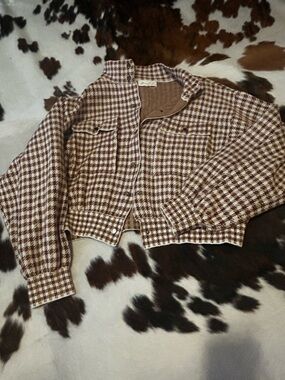 Marled Brown & Cream Houndstooth Cropped Jacket